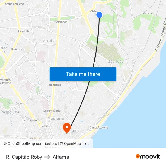 R. Capitão Roby to Alfama map