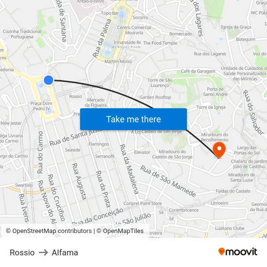 Rossio to Alfama map