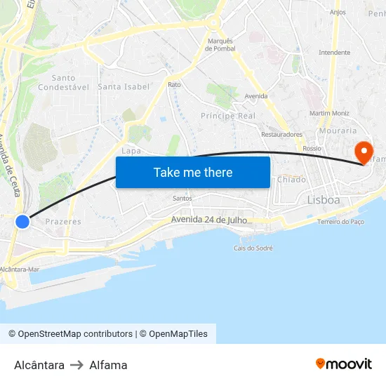 Alcântara to Alfama map