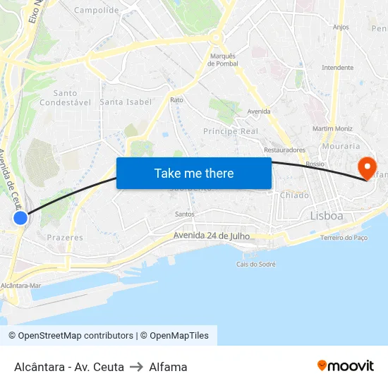 Alcântara - Av. Ceuta to Alfama map
