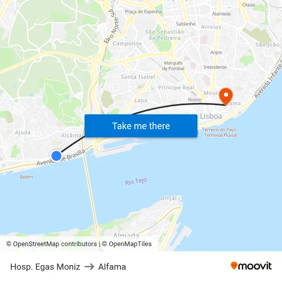 Hosp. Egas Moniz to Alfama map