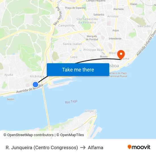 R. Junqueira (Centro Congressos) to Alfama map
