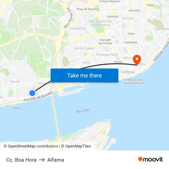 Cç. Boa Hora to Alfama map