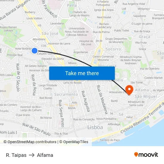 R. Taipas to Alfama map