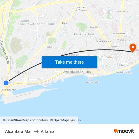 Alcântara Mar to Alfama map