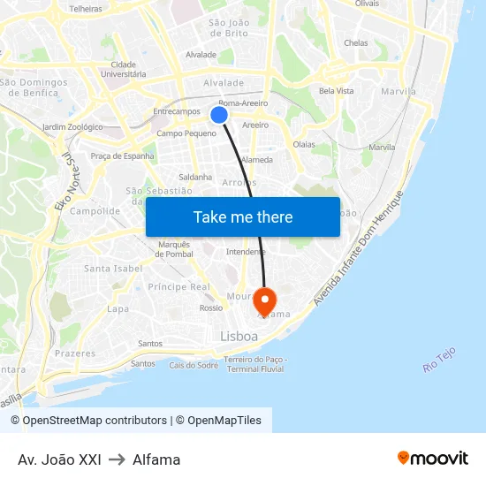 Av. João XXI to Alfama map