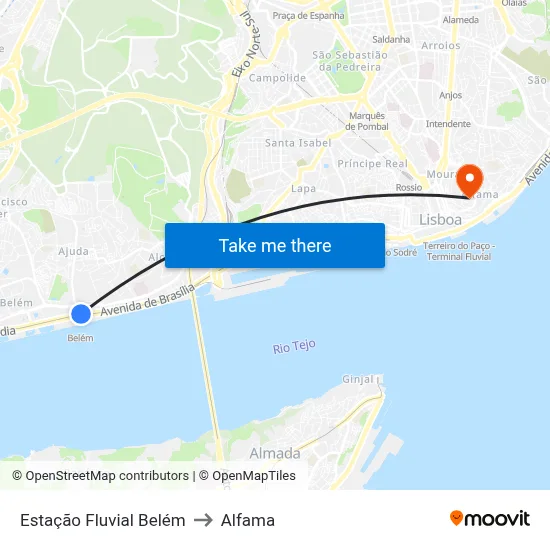 Estação Fluvial Belém to Alfama map