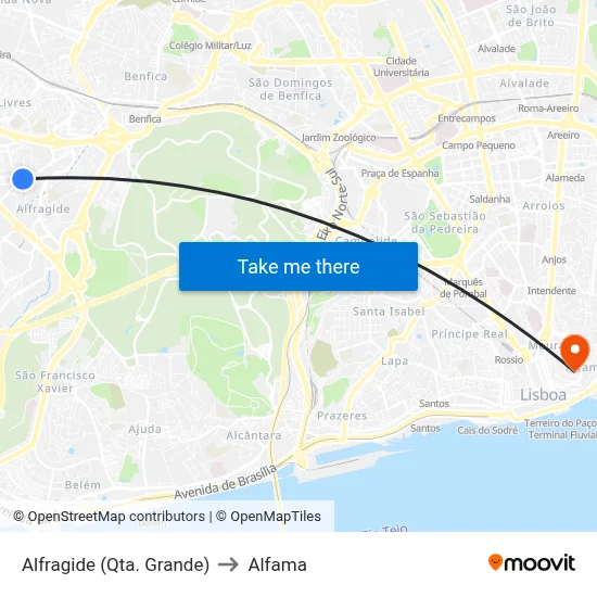 Alfragide (Qta. Grande) to Alfama map