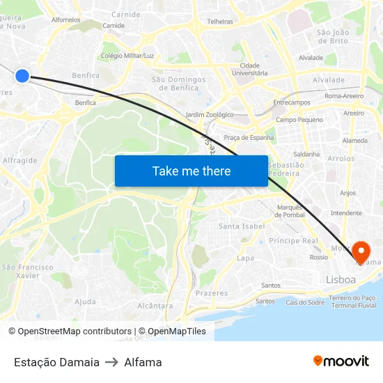 Estação Damaia to Alfama map