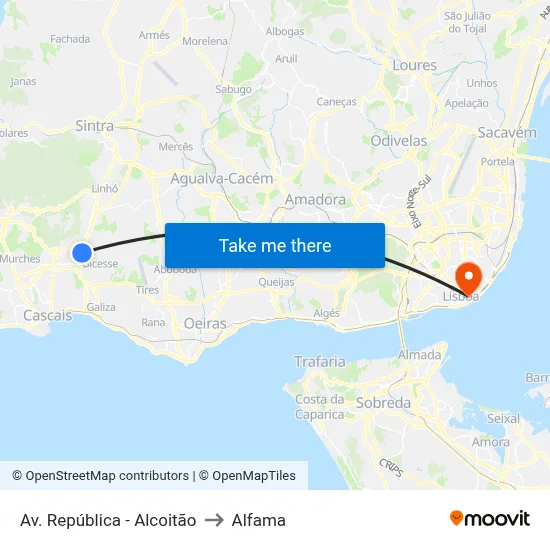 Av. República - Alcoitão to Alfama map