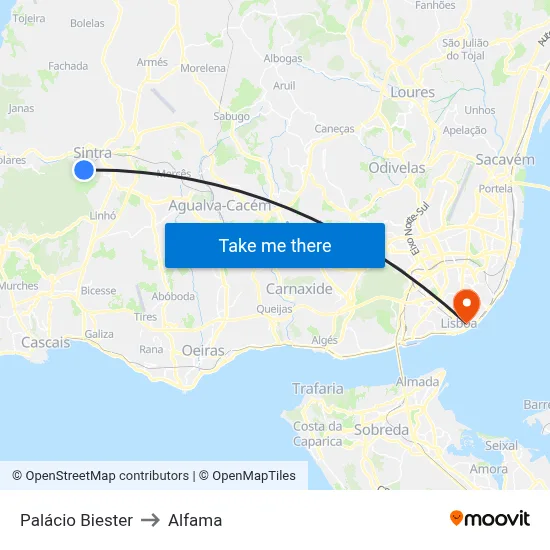 Palácio Biester to Alfama map