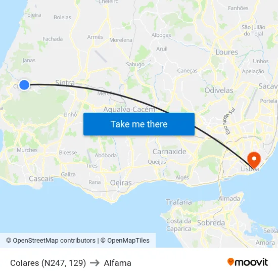 Colares (N247, 129) to Alfama map