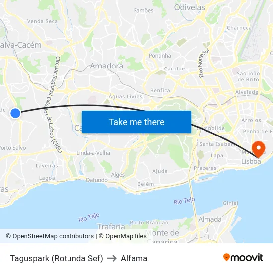 Taguspark (Rotunda Sef) to Alfama map