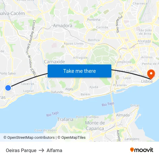Oeiras Parque to Alfama map