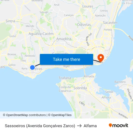 Sassoeiros (Avenida Gonçalves Zarco) to Alfama map