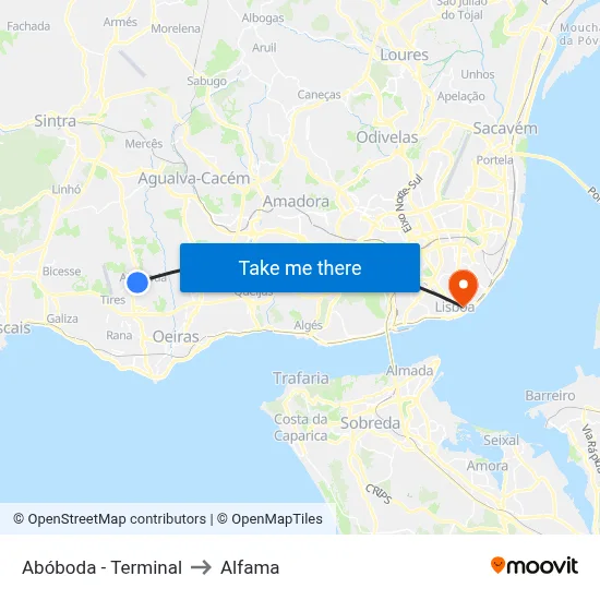 Abóboda - Terminal to Alfama map
