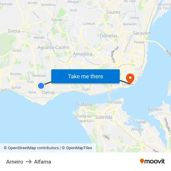 Arneiro to Alfama map
