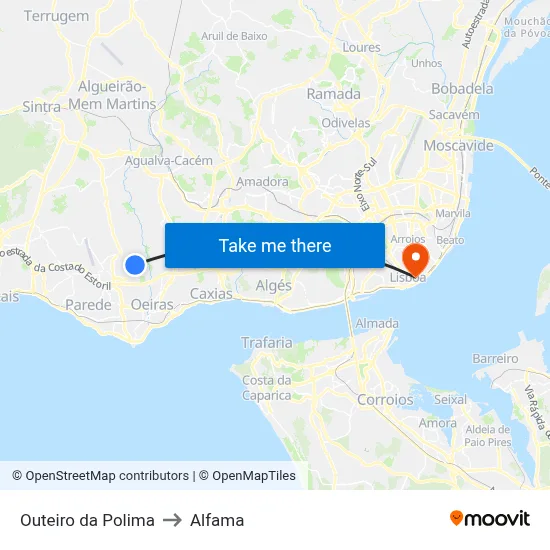 Outeiro da Polima to Alfama map