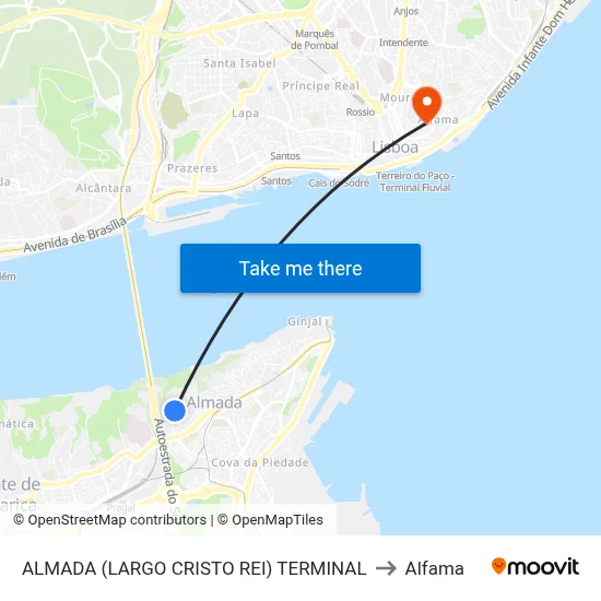 ALMADA (LARGO CRISTO REI) TERMINAL to Alfama map