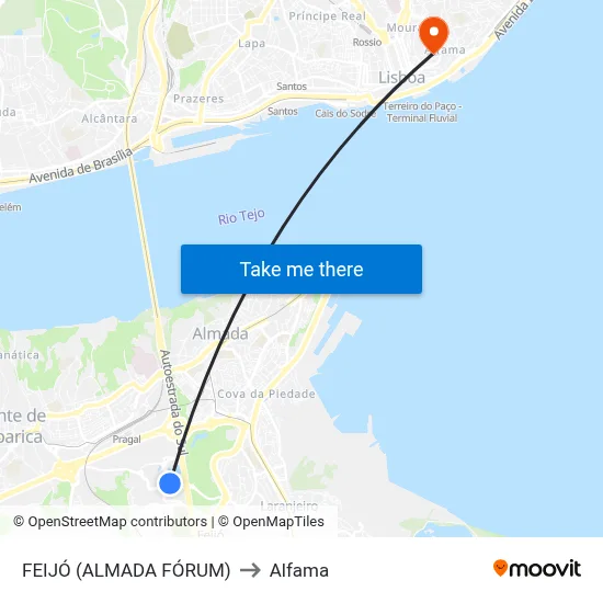 FEIJÓ (ALMADA FÓRUM) to Alfama map