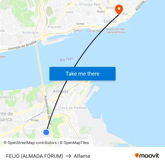 FEIJÓ (ALMADA FÓRUM) to Alfama map