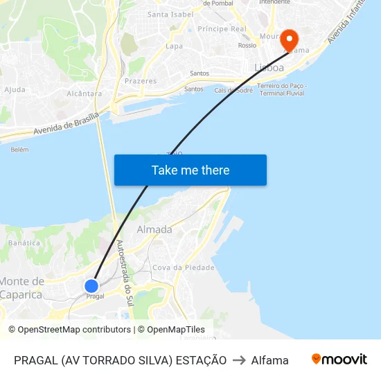 PRAGAL (AV TORRADO SILVA) ESTAÇÃO to Alfama map