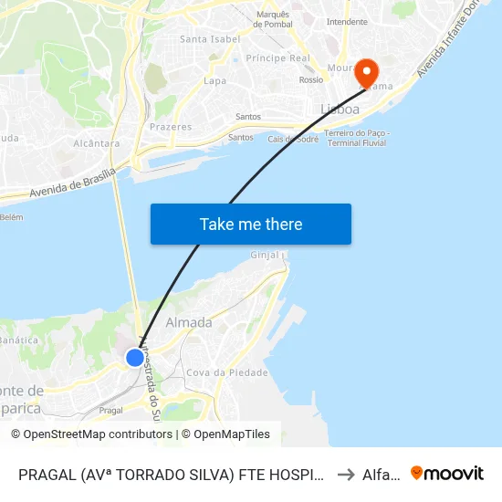 PRAGAL (AVª TORRADO SILVA) FTE HOSPITAL G ORTA to Alfama map
