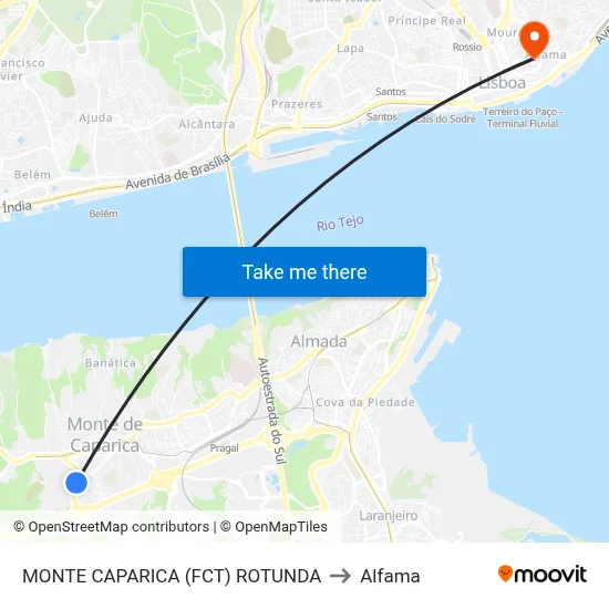 MONTE CAPARICA (FCT) ROTUNDA to Alfama map
