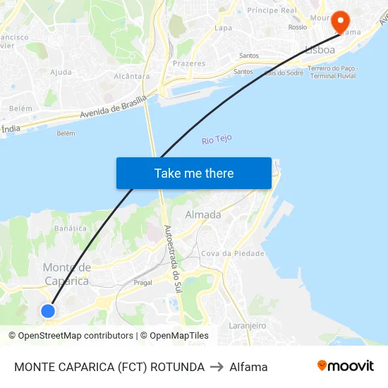 MONTE CAPARICA (FCT) ROTUNDA to Alfama map