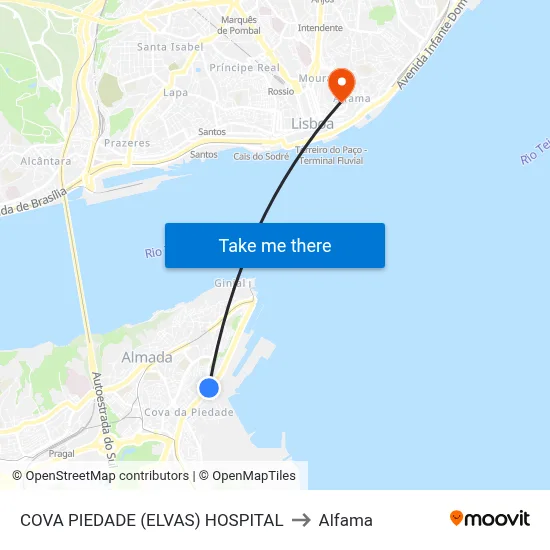 COVA PIEDADE (ELVAS) HOSPITAL to Alfama map