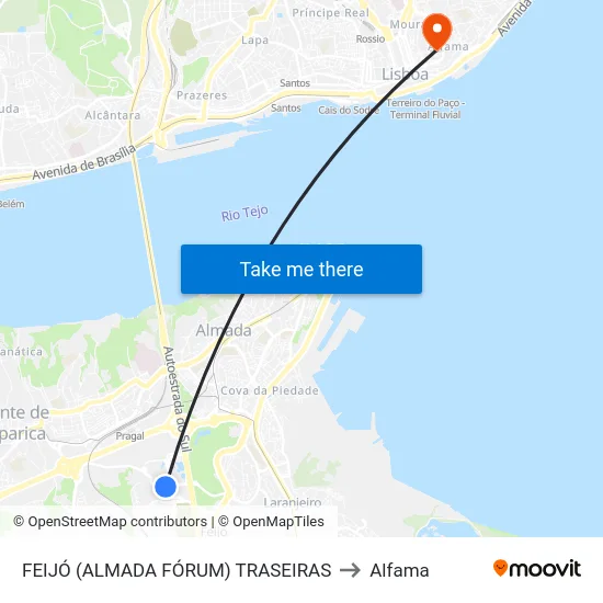FEIJÓ (ALMADA FÓRUM) TRASEIRAS to Alfama map