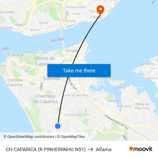 CH CAPARICA (R PINHEIRINHO N51) to Alfama map