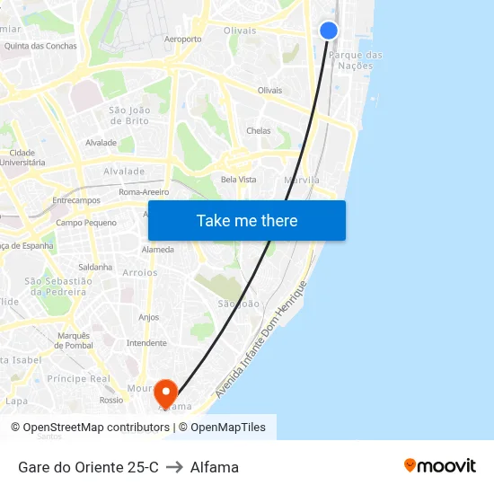 Gare do Oriente 25-C to Alfama map
