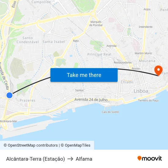Alcântara-Terra (Estação) to Alfama map