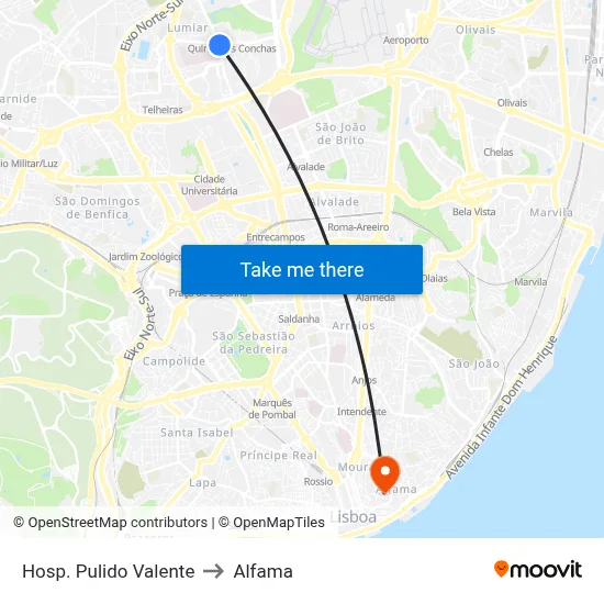 Hosp. Pulido Valente to Alfama map