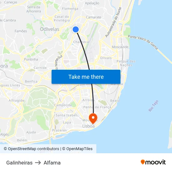 Galinheiras to Alfama map