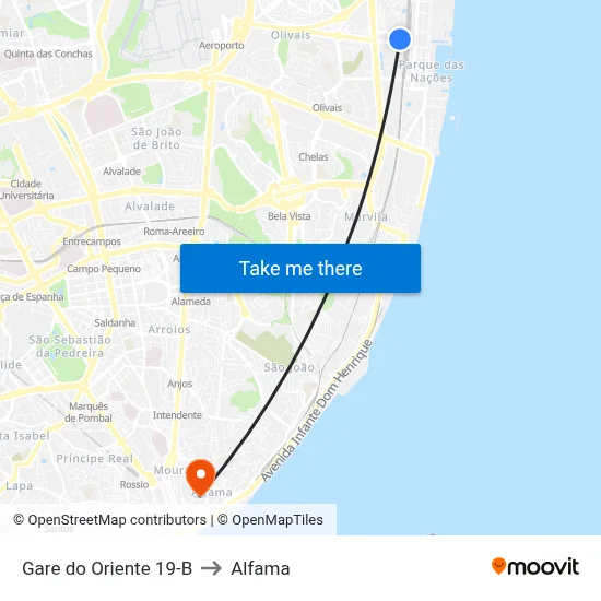 Gare do Oriente 19-B to Alfama map