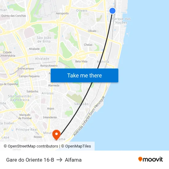 Gare do Oriente 16-B to Alfama map