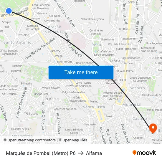 Marquês de Pombal (Metro) P6 to Alfama map