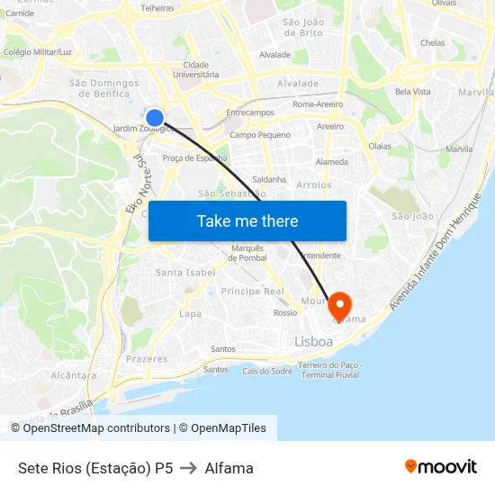 Sete Rios (Estação) P5 to Alfama map