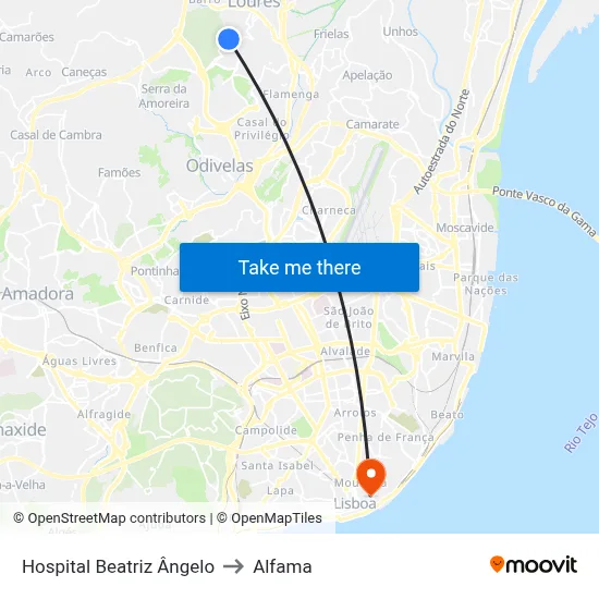 Hospital Beatriz Ângelo to Alfama map