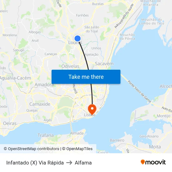 Infantado (X) Via Rápida to Alfama map