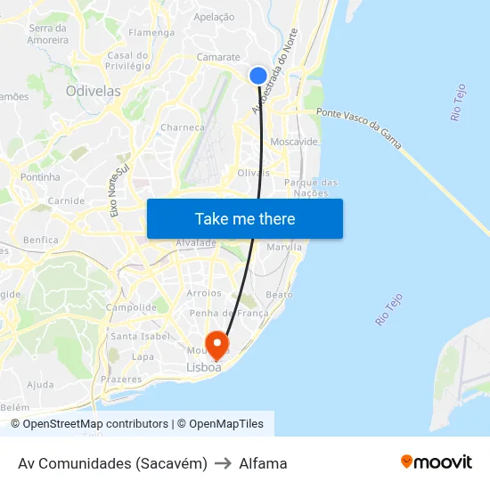 Av Comunidades (Sacavém) to Alfama map