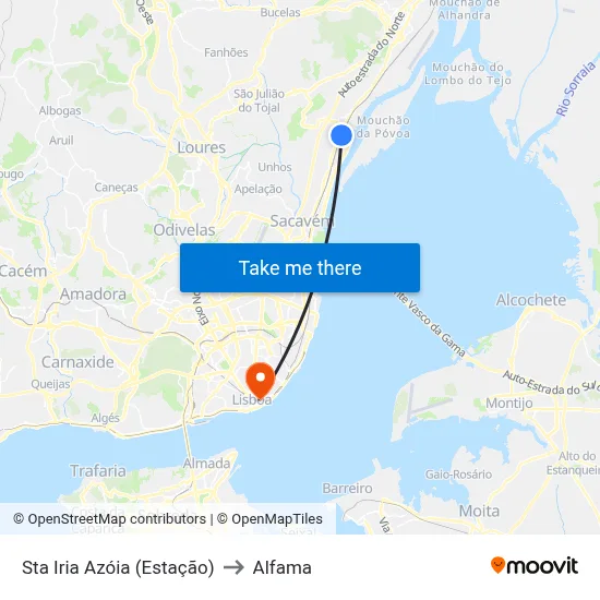 Sta Iria Azóia (Estação) to Alfama map