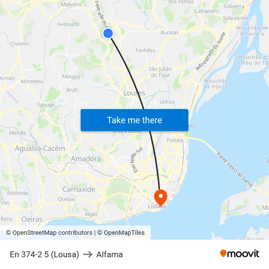 En 374-2 5 (Lousa) to Alfama map