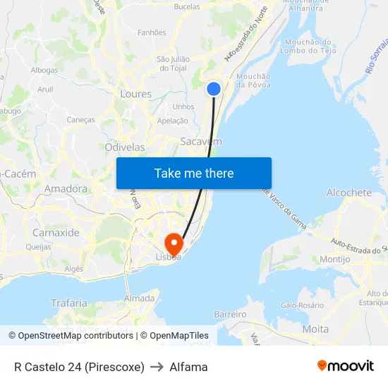 R Castelo 24 (Pirescoxe) to Alfama map