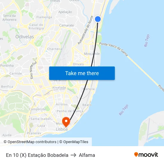 En 10 (X) Estação Bobadela to Alfama map