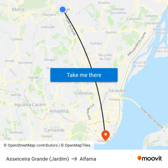 Asseiceira Grande (Jardim) to Alfama map