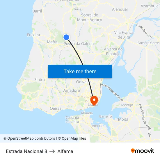 Estrada Nacional 8 to Alfama map
