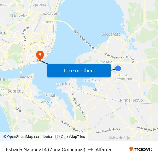 Estrada Nacional 4 (Zona Comercial) to Alfama map
